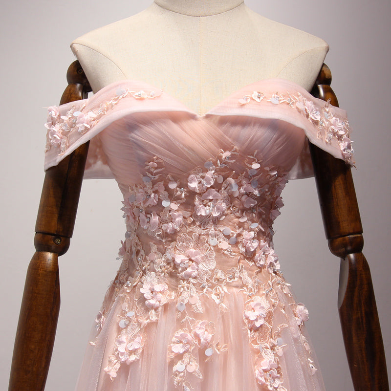 Pink Off Shoulder Handmade Formal Dresses