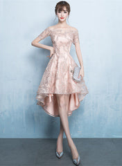 Beautiful Champagne High Low Lace Homecoming Dress
