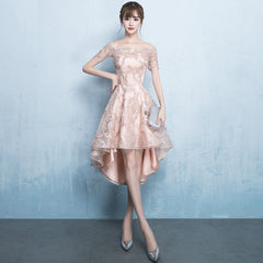 Beautiful Champagne High Low Lace Homecoming Dress