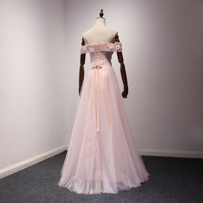 Pink Off Shoulder Handmade Formal Dresses