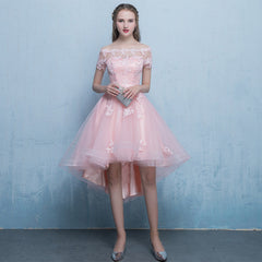 Pink Off Shoulder Tulle High Low Homecoming Dresses