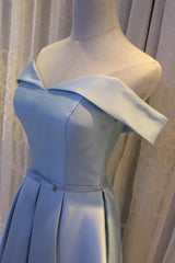 Light Blue Off Shoulder Satin Bridesmaid Dress