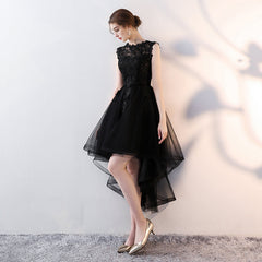 Black Tulle Round Neckline High Low Party Dress