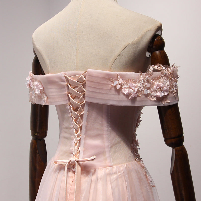 Pink Off Shoulder Handmade Formal Dresses