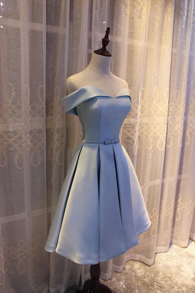 Light Blue Off Shoulder Satin Bridesmaid Dress