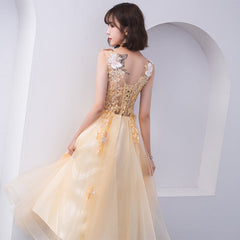 Lovely Champapgne Tulle Tea Length Party Dress with Butterfly