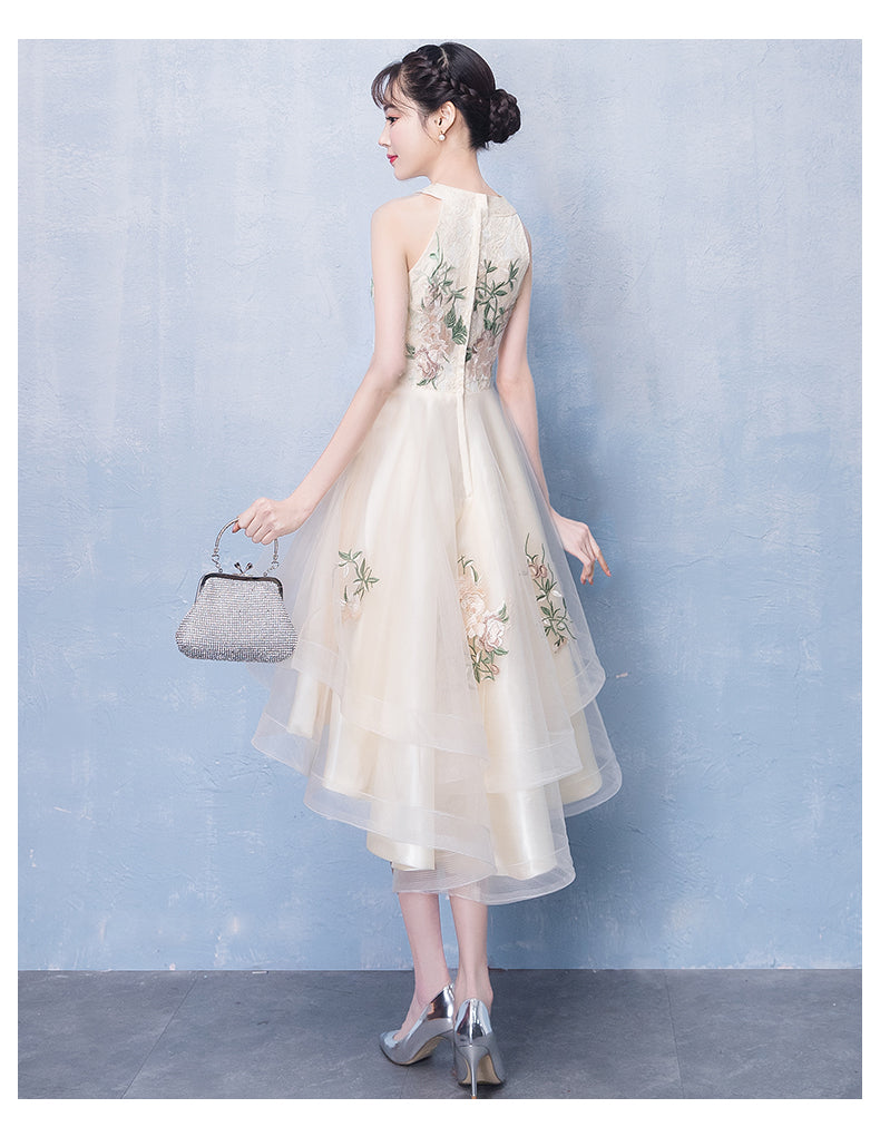 Ivory High Low Halter Tulle Layers Homecoming Dress