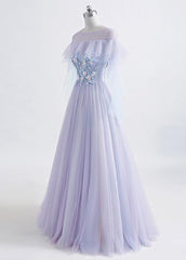Beautiful Lavender Off Shoulder Flower Lace Long Party Dress