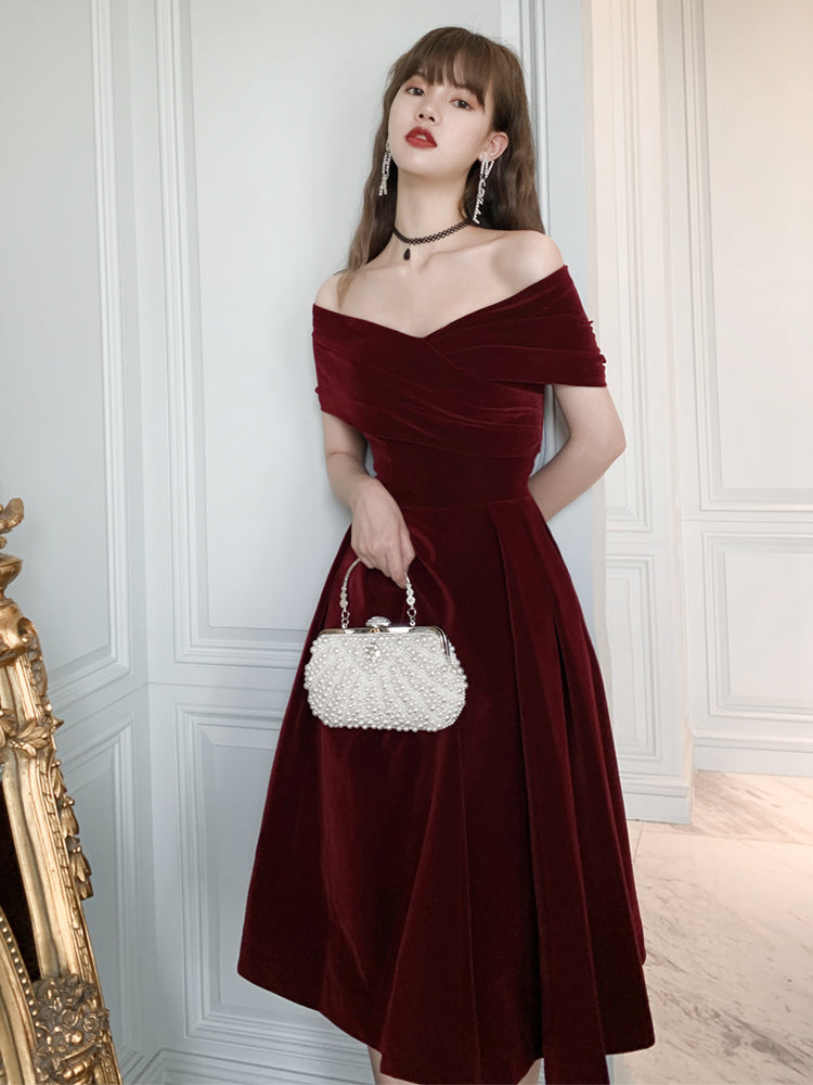 Charming Wine Red Velvet Sweetheart Bridesmaid Dress