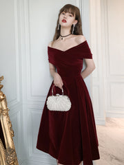 Charming Wine Red Velvet Sweetheart Bridesmaid Dress