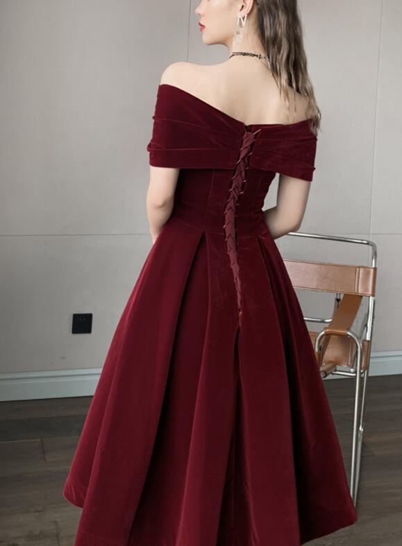 Charming Wine Red Velvet Sweetheart Bridesmaid Dress