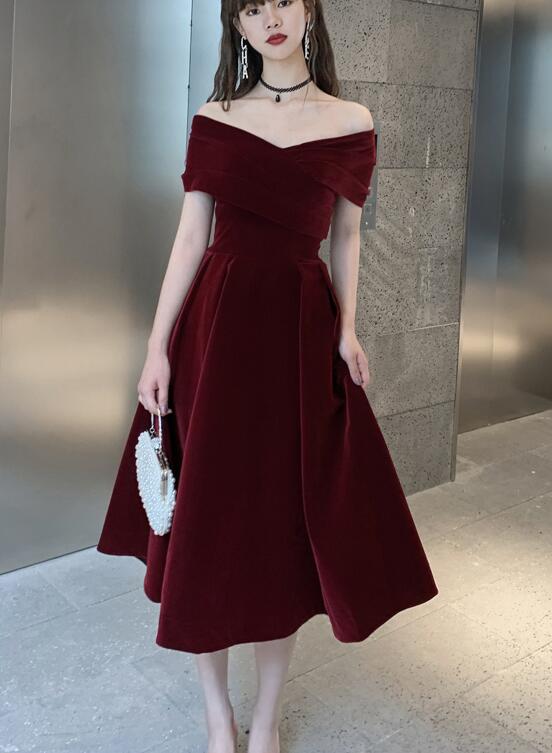 Charming Wine Red Velvet Sweetheart Bridesmaid Dress