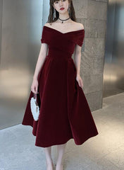 Charming Wine Red Velvet Sweetheart Bridesmaid Dress