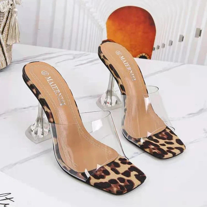 Thin Heels Square Head Female Shoes Slippers Low Shallow Mules Luxury Slides Designer Woman Sandals