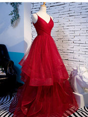 Charming Wine Red Straps Sweetehart Layers Tulle Prom Dress