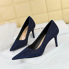 Versatile Style Bling Party Pumps Thin Super High Heel Shallow Mouth Pointed Toe Corduroy Wedding Single Shoes