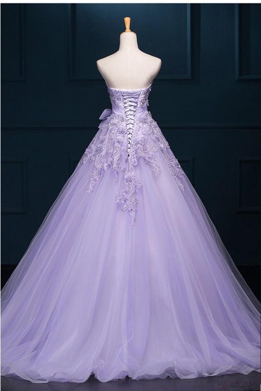 Light Purple Tulle Long Sweet 16 Dress with Bow