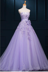 Light Purple Tulle Long Sweet 16 Dress with Bow