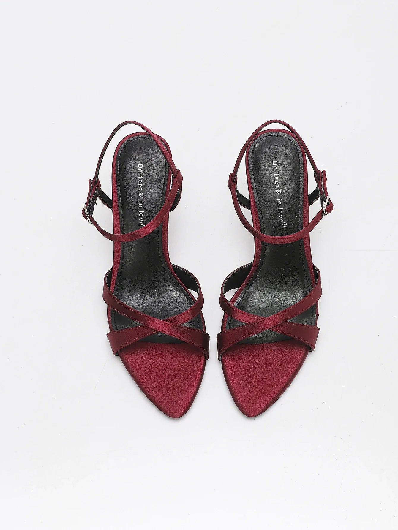 BURGUNDY SATIN HIGH HEEL SANDALS CRISS CROSS STRAP ANKLE BUCKLE STILETTO PARTY WEDDING SHOES
