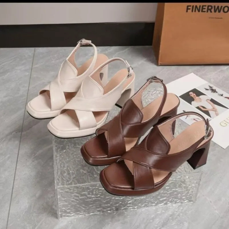 Waterproof platform open-toe high-heeled sandals sexy PU thick-soled chunky high-heeled shoes Large size 41