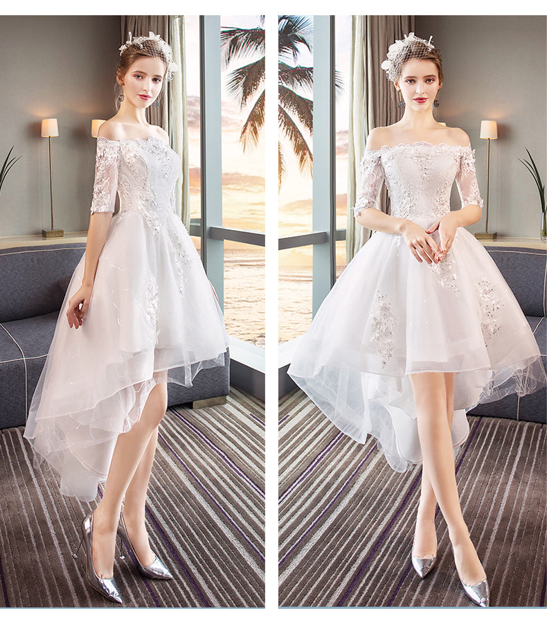 White Off Shoulder High Low Tulle Party Dress
