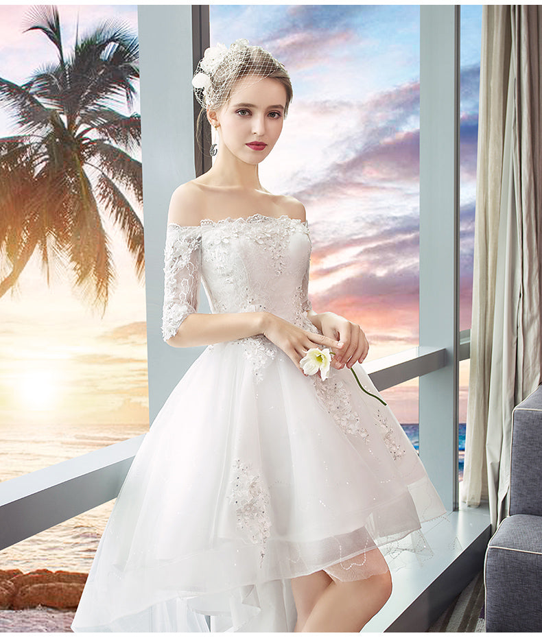 White Off Shoulder High Low Tulle Party Dress