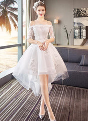White Off Shoulder High Low Tulle Party Dress