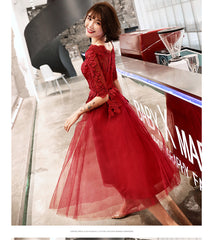 Wine Red Short Sleeves Lace and Tulle Lovely Homecoming Dress