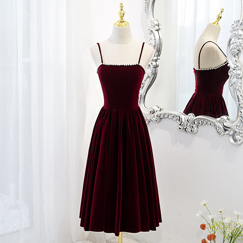 Wine Red Velvet Short Simple Wedding Party Dress