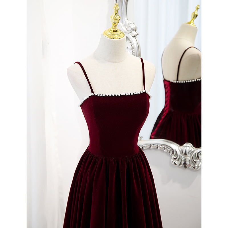 Wine Red Velvet Short Simple Wedding Party Dress