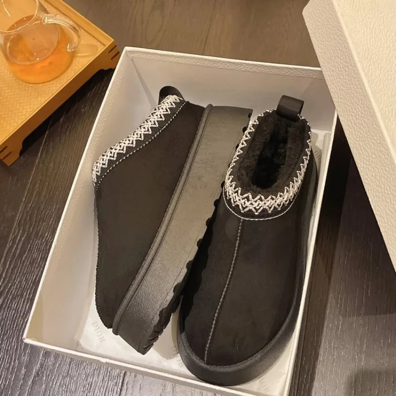 Warm Boots Platform Snow Boots Thick-soled Sheepskin Boots Real Sheepskin Wool Warmer Heightening Shoes