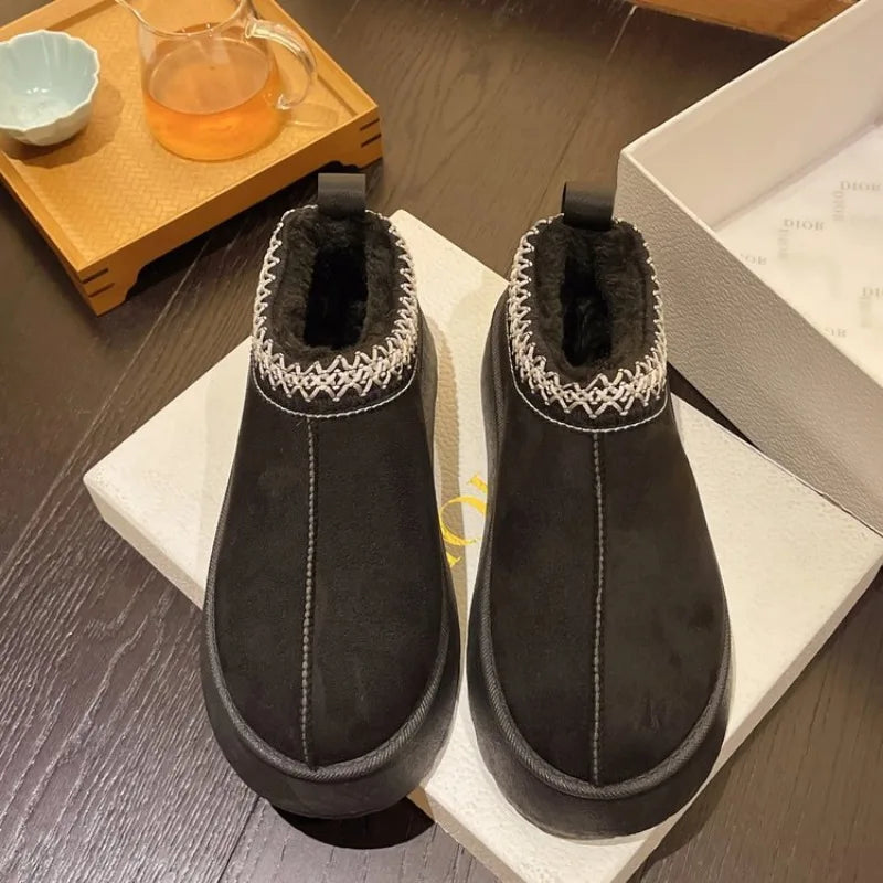 Warm Boots Platform Snow Boots Thick-soled Sheepskin Boots Real Sheepskin Wool Warmer Heightening Shoes