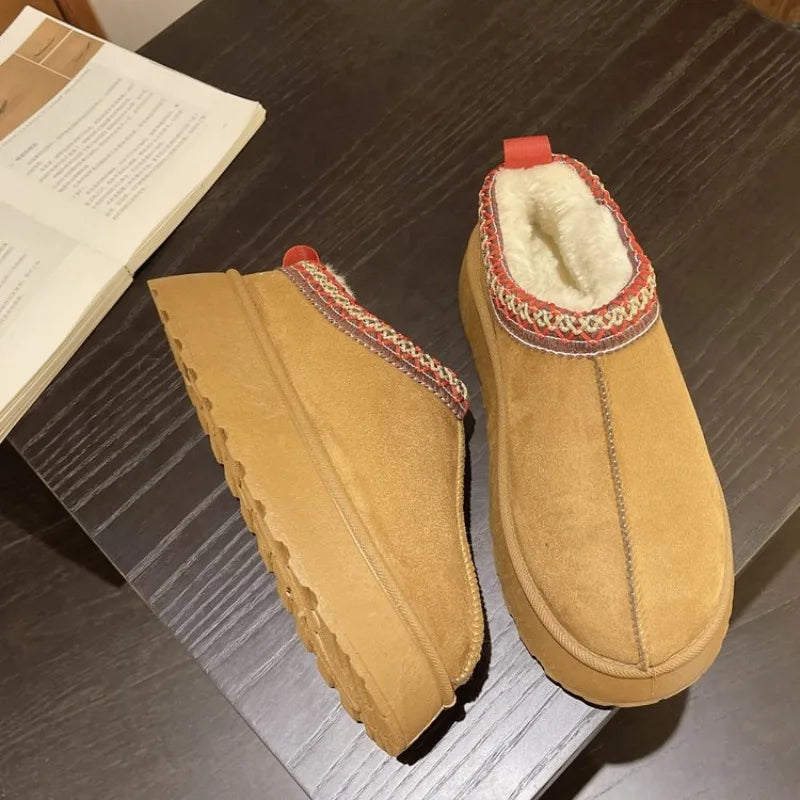 Warm Boots Platform Snow Boots Thick-soled Sheepskin Boots Real Sheepskin Wool Warmer Heightening Shoes