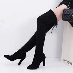 Over The Knee Boots Stretch Fabrics High Heel Slip on Shoes Pointed Toe Woman Long Boots Size Plus Size 43