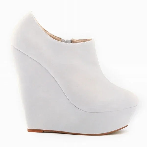 Woman Flock Leather Ankle Boots 14cm Super High Heels Shoes Wedges Platform Zipper Short Boots Shoes Plus Size