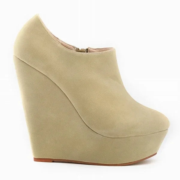 Woman Flock Leather Ankle Boots 14cm Super High Heels Shoes Wedges Platform Zipper Short Boots Shoes Plus Size