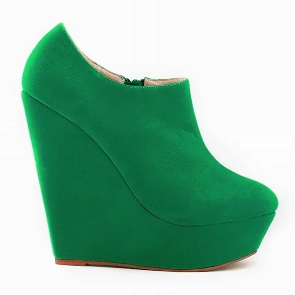 Woman Flock Leather Ankle Boots 14cm Super High Heels Shoes Wedges Platform Zipper Short Boots Shoes Plus Size