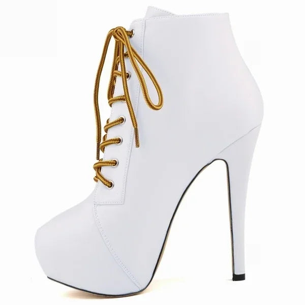 Ankle Boots Autumn Sexy Round Toe Pole Dance High Heels Pumps Zip Lace-Up Chelsea Shoes Female Big Size 43