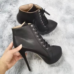 Ankle Boots Autumn Sexy Round Toe Pole Dance High Heels Pumps Zip Lace-Up Chelsea Shoes Female Big Size 43