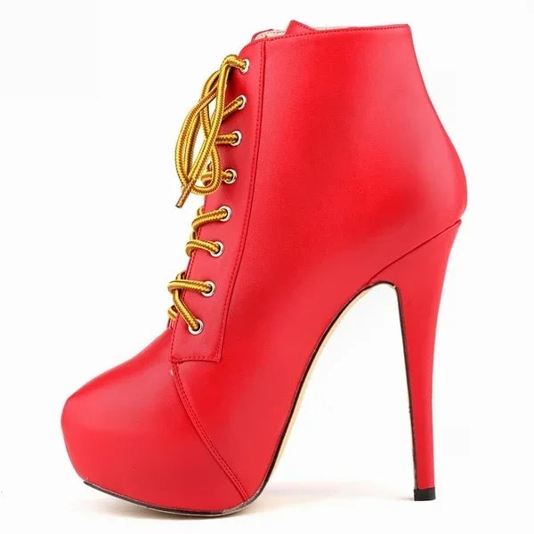 Ankle Boots Autumn Sexy Round Toe Pole Dance High Heels Pumps Zip Lace-Up Chelsea Shoes Female Big Size 43