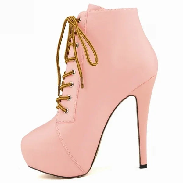 Ankle Boots Autumn Sexy Round Toe Pole Dance High Heels Pumps Zip Lace-Up Chelsea Shoes Female Big Size 43