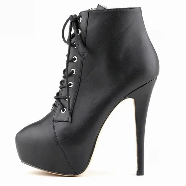 Ankle Boots Autumn Sexy Round Toe Pole Dance High Heels Pumps Zip Lace-Up Chelsea Shoes Female Big Size 43