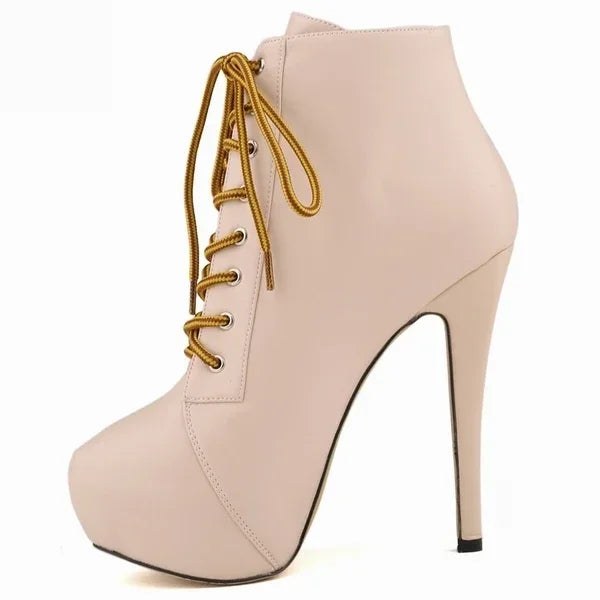 Ankle Boots Autumn Sexy Round Toe Pole Dance High Heels Pumps Zip Lace-Up Chelsea Shoes Female Big Size 43