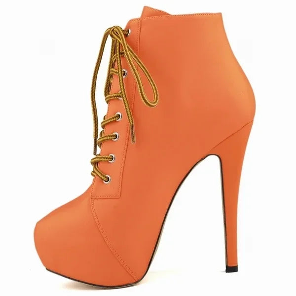 Ankle Boots Autumn Sexy Round Toe Pole Dance High Heels Pumps Zip Lace-Up Chelsea Shoes Female Big Size 43