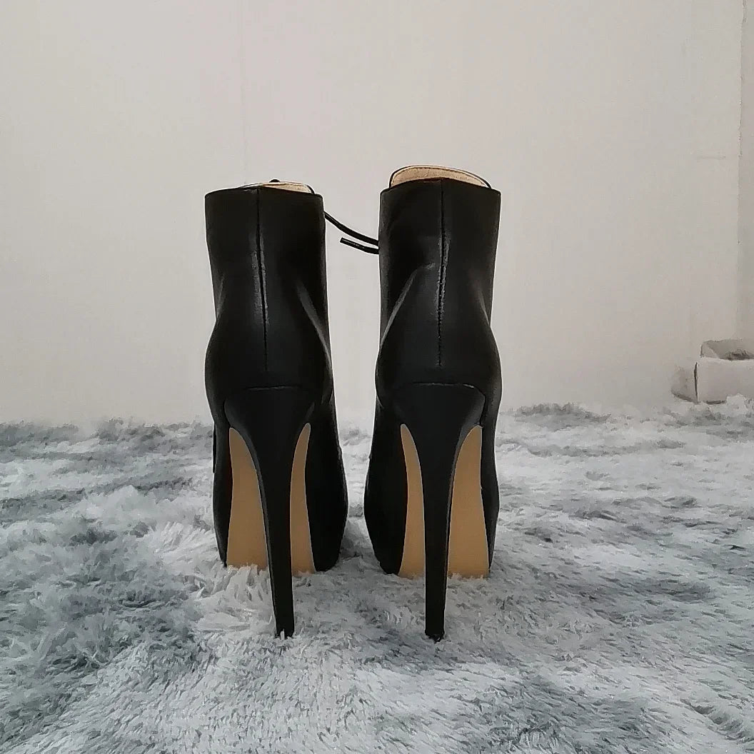 Ankle Boots Autumn Sexy Round Toe Pole Dance High Heels Pumps Zip Lace-Up Chelsea Shoes Female Big Size 43