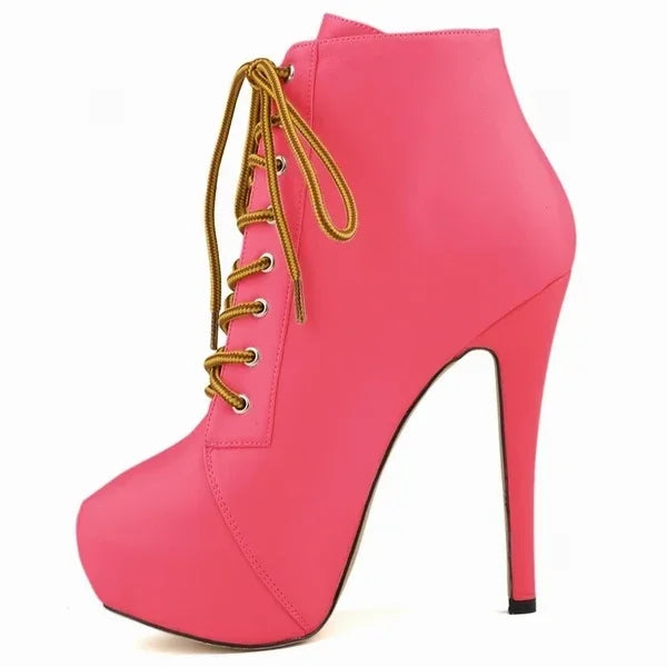 Ankle Boots Autumn Sexy Round Toe Pole Dance High Heels Pumps Zip Lace-Up Chelsea Shoes Female Big Size 43
