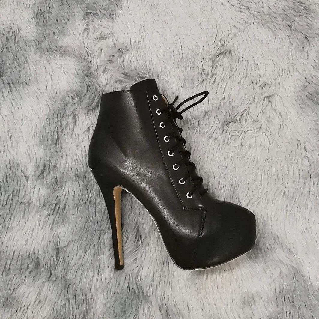 Ankle Boots Autumn Sexy Round Toe Pole Dance High Heels Pumps Zip Lace-Up Chelsea Shoes Female Big Size 43