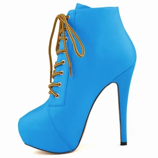 Ankle Boots Autumn Sexy Round Toe Pole Dance High Heels Pumps Zip Lace-Up Chelsea Shoes Female Big Size 43