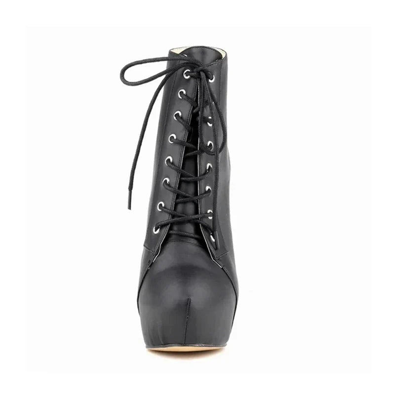 Ankle Boots Autumn Sexy Round Toe Pole Dance High Heels Pumps Zip Lace-Up Chelsea Shoes Female Big Size 43