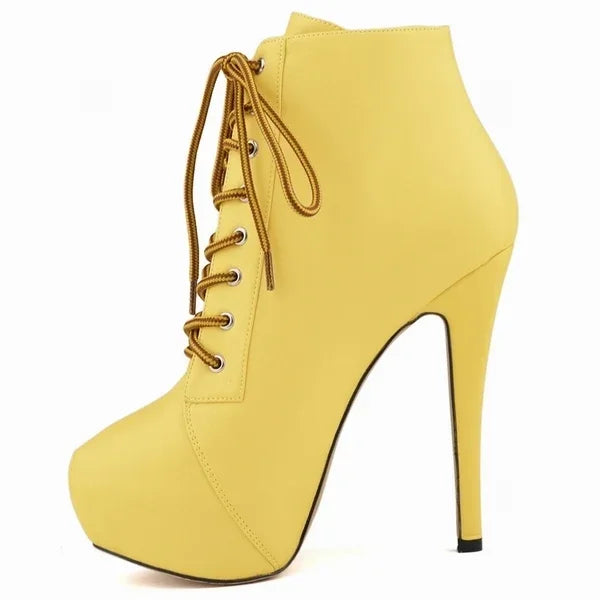 Ankle Boots Autumn Sexy Round Toe Pole Dance High Heels Pumps Zip Lace-Up Chelsea Shoes Female Big Size 43